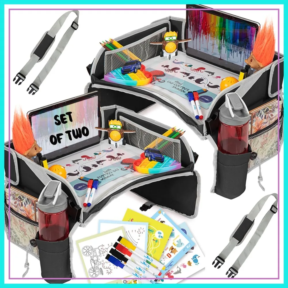 Travel Tray for Car with iPad Holder & Dry Erase Board, Road Trip Essentials - Toddler Lap Desk Organizer for Airplane, Pack of 2
Travel Tray for Car with iPad Holder & Dry Erase Board, Road Trip Essentials - Toddler Lap Desk Organizer for Airplane, Pack of 2