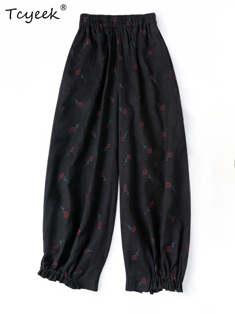 Tcyeek 100% Mulberry Silk Pants Women Summer Clothes Elastic Waist Bloomers Woman Casual Trousers Rose Embroidery Streetwear
Tcyeek 100% Mulberry Silk Pants Women Summer Clothes Elastic Waist Bloomers Woman Casual Trousers Rose Embroidery Streetwear