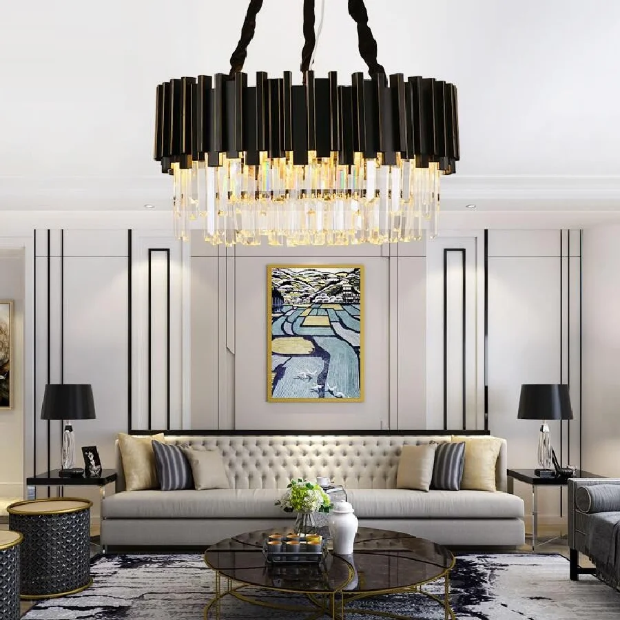 Modern crystal chandelier simple creative living room lamp fashion luxury black Nordic bedroom LED lighting
Modern crystal chandelier simple creative living room lamp fashion luxury black Nordic bedroom LED lighting