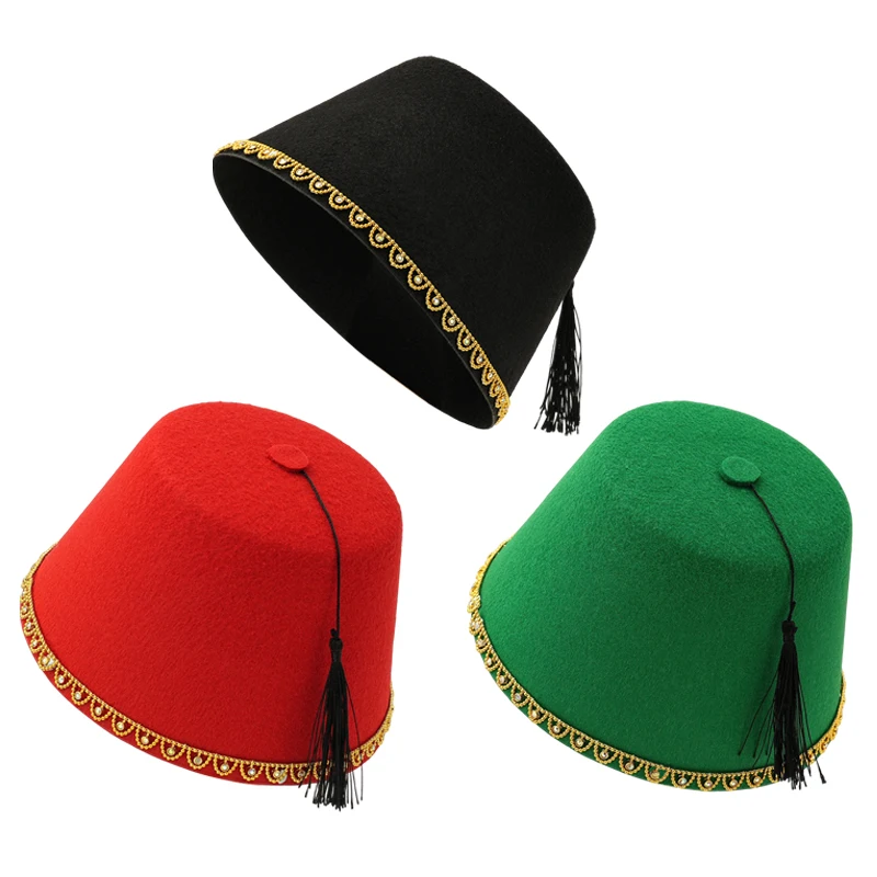 Traditional Fez Turkish Felt Hat NEW Small Rhinestone Hat Brim Trims Party Cosplay Moroccan Ethnic Style Hat Round Flat-top Hat
Traditional Fez Turkish Felt Hat NEW Small Rhinestone Hat Brim Trims Party Cosplay Moroccan Ethnic Style Hat Round Flat-top Hat