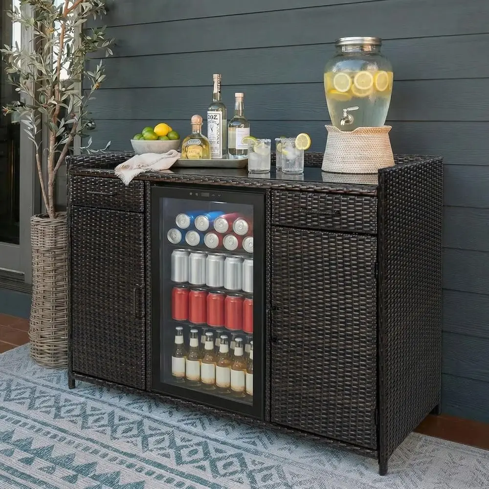 Outdoor Wicker Storage Cabinet with Ridge Space, Rattan Patio Bar Table, Adjustable Shelves, Mini Ridge Bar Cabinet for Pool Gar
Outdoor Wicker Storage Cabinet with Ridge Space, Rattan Patio Bar Table, Adjustable Shelves, Mini Ridge Bar Cabinet for Pool Gar