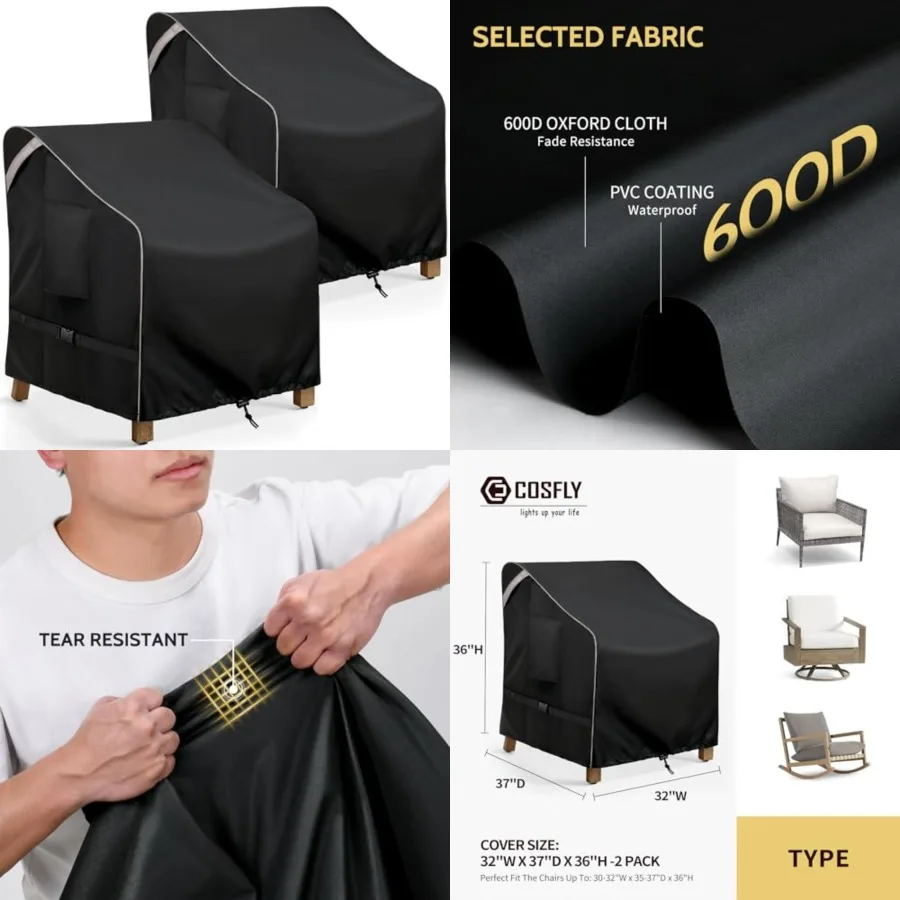 Outdoor Patio Chair Covers Waterproof, Heavy-Duty UV-Resistant Furniture Covers, Adjustable Fit with Buckle Straps, Fits Chairs
Outdoor Patio Chair Covers Waterproof, Heavy-Duty UV-Resistant Furniture Covers, Adjustable Fit with Buckle Straps, Fits Chairs