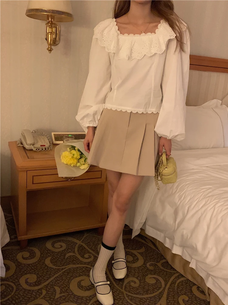 Ruffle Hem Square Ne Lace One oulder irt Women's Autumn New Design Sensation Small Cro Korean Sle Loose Fit Blouse
Ruffle Hem Square Ne Lace One oulder irt Women's Autumn New Design Sensation Small Cro Korean Sle Loose Fit Blouse