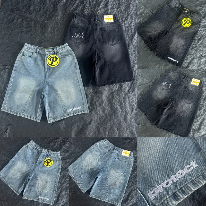 Streetwear Trend Protect Denim Shorts Men Women Light Color Casual Loose Straight-leg Embroidery Pattern Jeans
Streetwear Trend Protect Denim Shorts Men Women Light Color Casual Loose Straight-leg Embroidery Pattern Jeans