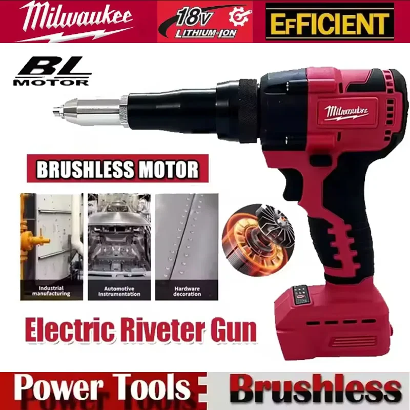 Milwaukee Electric Riveter Gun 4.8MM Cordless Brushless Rivet Riveting Tool With LED Light For Milwaukee 20V 18V Battery