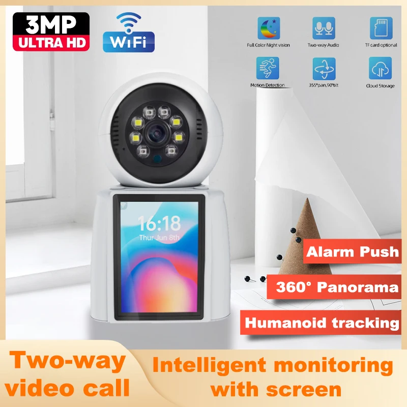 3MP Wireless PTZ Cameras Screen Video Calling Smart Wifi Camera Indoor Baby Monitor Auto Tracking CCTV Surveillance Camera
3MP Wireless PTZ Cameras Screen Video Calling Smart Wifi Camera Indoor Baby Monitor Auto Tracking CCTV Surveillance Camera