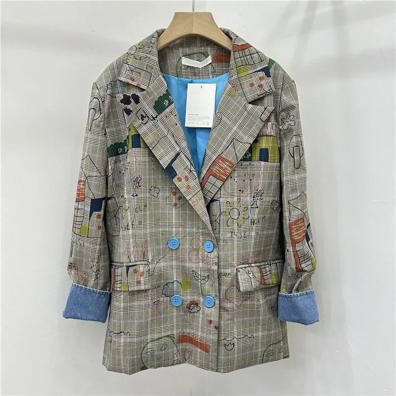Autumn Fashion Hand-painted Graffiti Printing Plaid Suit Jacket Casual Notched Collar Double-breasted Long Sleeve Blazers Coat
Autumn Fashion Hand-painted Graffiti Printing Plaid Suit Jacket Casual Notched Collar Double-breasted Long Sleeve Blazers Coat