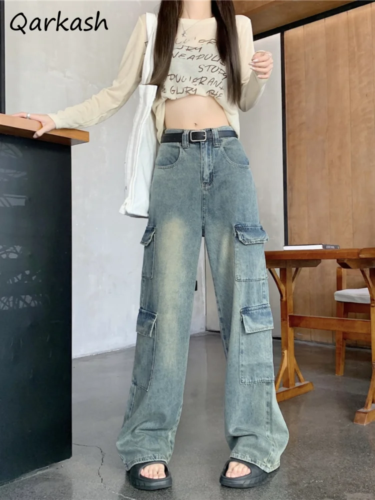 Jeans for Women American Retro Autumn New Loose High Waist Straight Wide Leg Cargo Trousers Full Length Multiple Pockets Design
Jeans for Women American Retro Autumn New Loose High Waist Straight Wide Leg Cargo Trousers Full Length Multiple Pockets Design