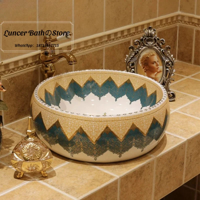 Mediterranean Round Ceramic Vessel Sink European American Style Art Above Counter Wash Basin Household Bathroom Vanity Sink
Mediterranean Round Ceramic Vessel Sink European American Style Art Above Counter Wash Basin Household Bathroom Vanity Sink