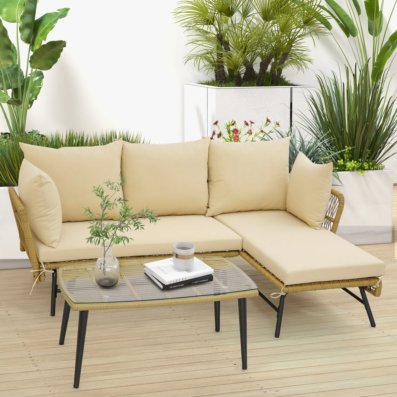 3 PCS L-Shaped Patio Sofa Set Conversation Furniture with Cushions Deck Garden
3 PCS L-Shaped Patio Sofa Set Conversation Furniture with Cushions Deck Garden