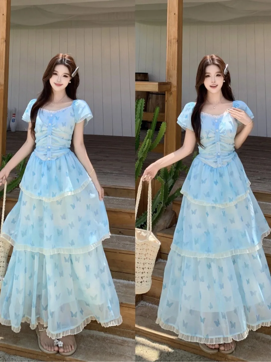 Sweet Style plus Size Dress Summer Print Waist Cinching Holiday Girl's A-Line Long Dress Korean Style Commute Dress
Sweet Style plus Size Dress Summer Print Waist Cinching Holiday Girl's A-Line Long Dress Korean Style Commute Dress