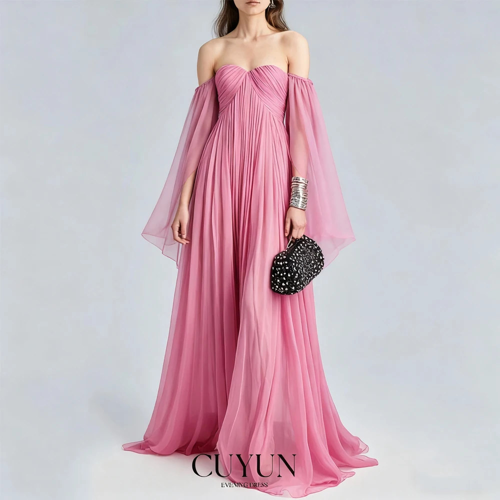CUYUN Elegant Chiffon Off the Shoulder Evening Dresses Women Summer Event Gown for Formal Occasion Customized Prom Party Dresses
CUYUN Elegant Chiffon Off the Shoulder Evening Dresses Women Summer Event Gown for Formal Occasion Customized Prom Party Dresses