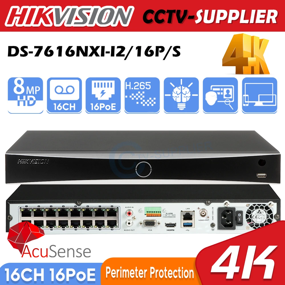 Hikvision AcuSense NVR DS-7616NXI-I2/16P-S 16Channels i-Series 2-Bay 1U 2HDD 16PoE 12MP NVR H265 HDMI VGA Network Video Recorder
Hikvision AcuSense NVR DS-7616NXI-I2/16P-S 16Channels i-Series 2-Bay 1U 2HDD 16PoE 12MP NVR H265 HDMI VGA Network Video Recorder