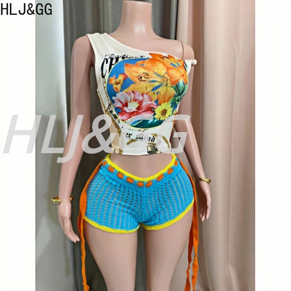HLJ&GG Summer New Knitting Hollow Bandage Shorts Two Piece Sets Women One Shoulder Sleeveless Slim Crop Top And Shorts Outfits
HLJ&GG Summer New Knitting Hollow Bandage Shorts Two Piece Sets Women One Shoulder Sleeveless Slim Crop Top And Shorts Outfits