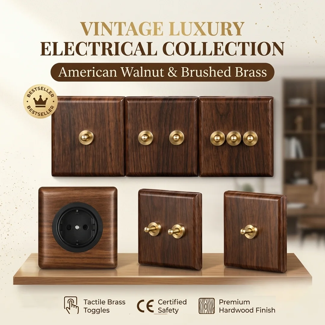 Wood Grain Wall Switch EU RU FR Socket Luxury Brass Toggle Light Switches Retro Walnut Wooden Outlet Panel 1/2/3/4 Gang 16/20A
Wood Grain Wall Switch EU RU FR Socket Luxury Brass Toggle Light Switches Retro Walnut Wooden Outlet Panel 1/2/3/4 Gang 16/20A