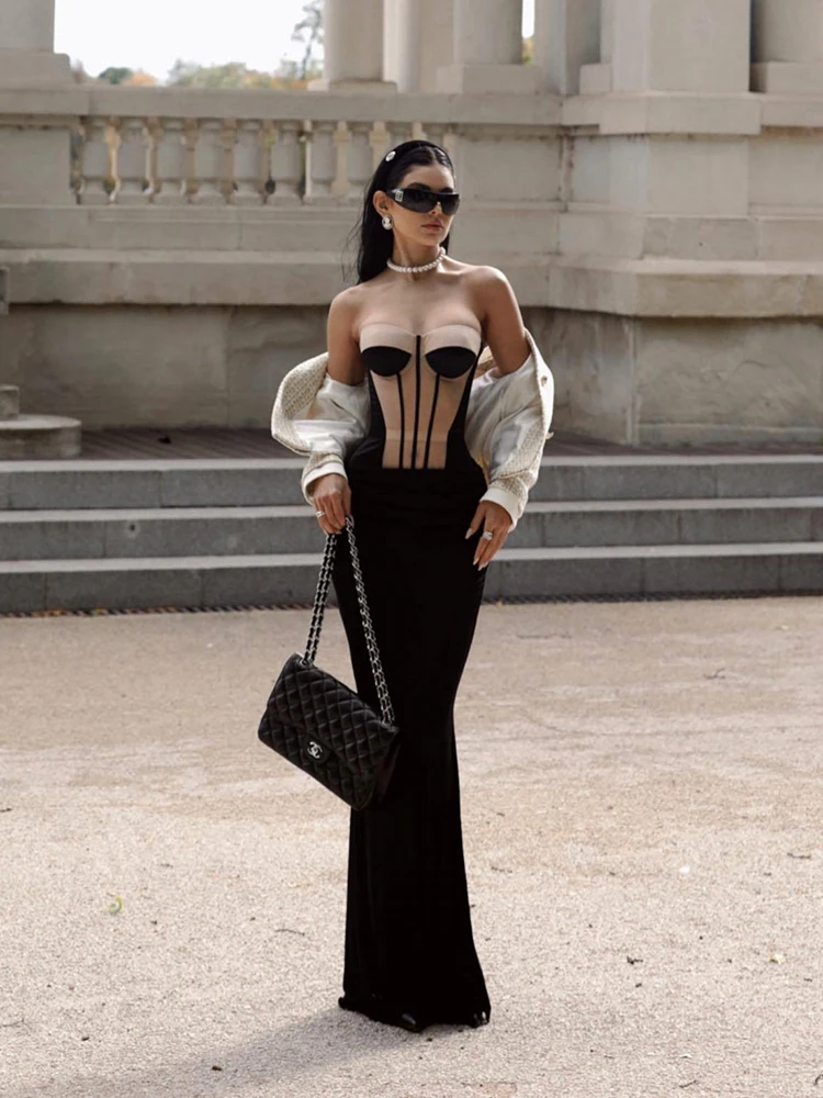 Sexy Mesh Patchwork 2 Piece Set Dress Set for Women Elegant Strapless Bandage Crop Top + Ruched Maxi Skirt Runway Party Suits
Sexy Mesh Patchwork 2 Piece Set Dress Set for Women Elegant Strapless Bandage Crop Top + Ruched Maxi Skirt Runway Party Suits
