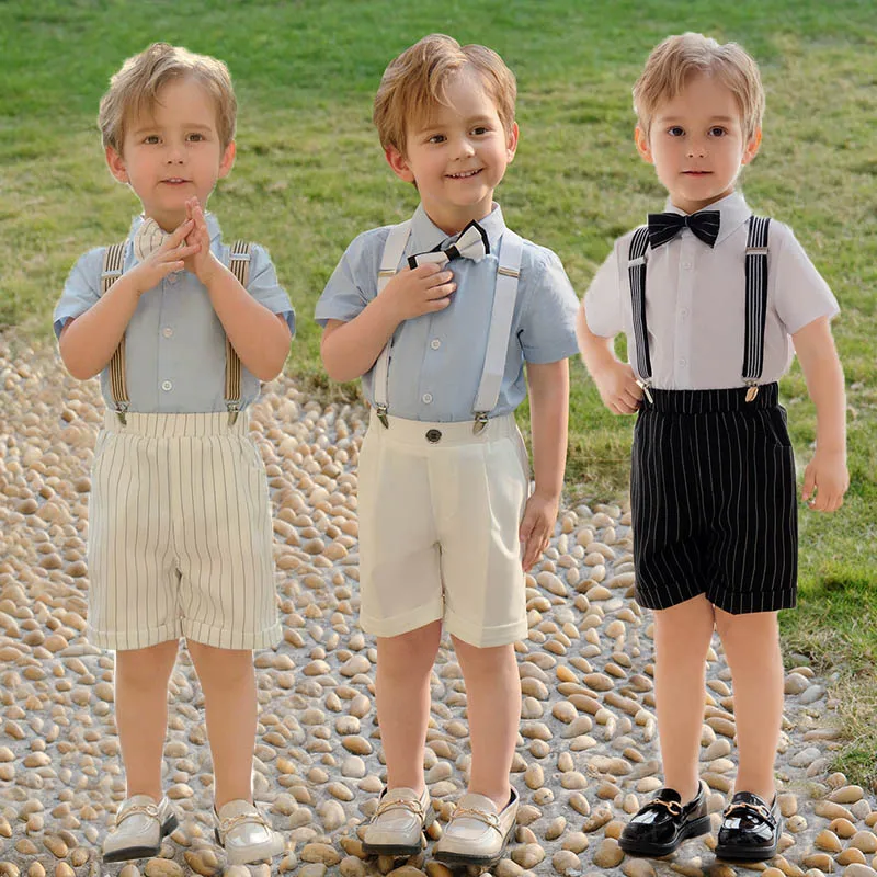 Kids Shirt Shorts Bowtie Strap 4Pieces Clothing Set For Children's Day Boys Summer Formal Outfit Suit For Wedding Birthday Party
Kids Shirt Shorts Bowtie Strap 4Pieces Clothing Set For Children's Day Boys Summer Formal Outfit Suit For Wedding Birthday Party