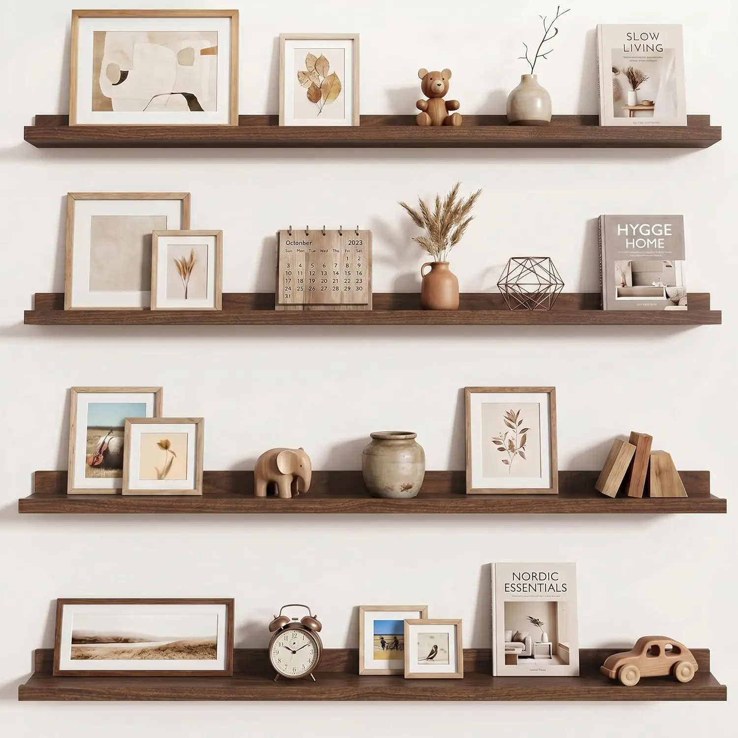 48 Inch Walnut Floating Shelves Set of 4, Rustic Wood Wall Shelves with Lip for Photos and Art Display
48 Inch Walnut Floating Shelves Set of 4, Rustic Wood Wall Shelves with Lip for Photos and Art Display