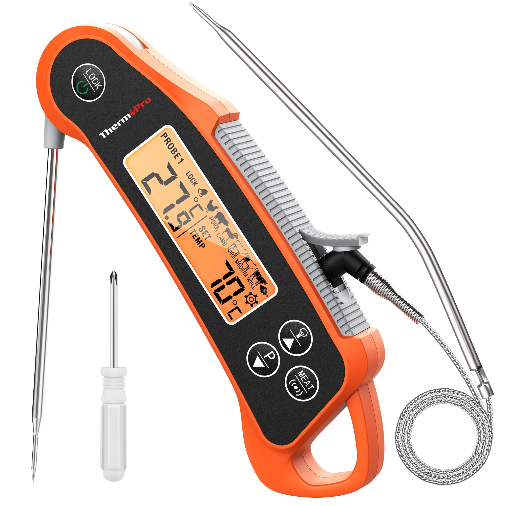 ThermoPro TP710 Backlight 2 In 1 Folding Wired Probe Digital Waterproof Oven BBQ Meat Thermometer For Kitchen Cooking
ThermoPro TP710 Backlight 2 In 1 Folding Wired Probe Digital Waterproof Oven BBQ Meat Thermometer For Kitchen Cooking