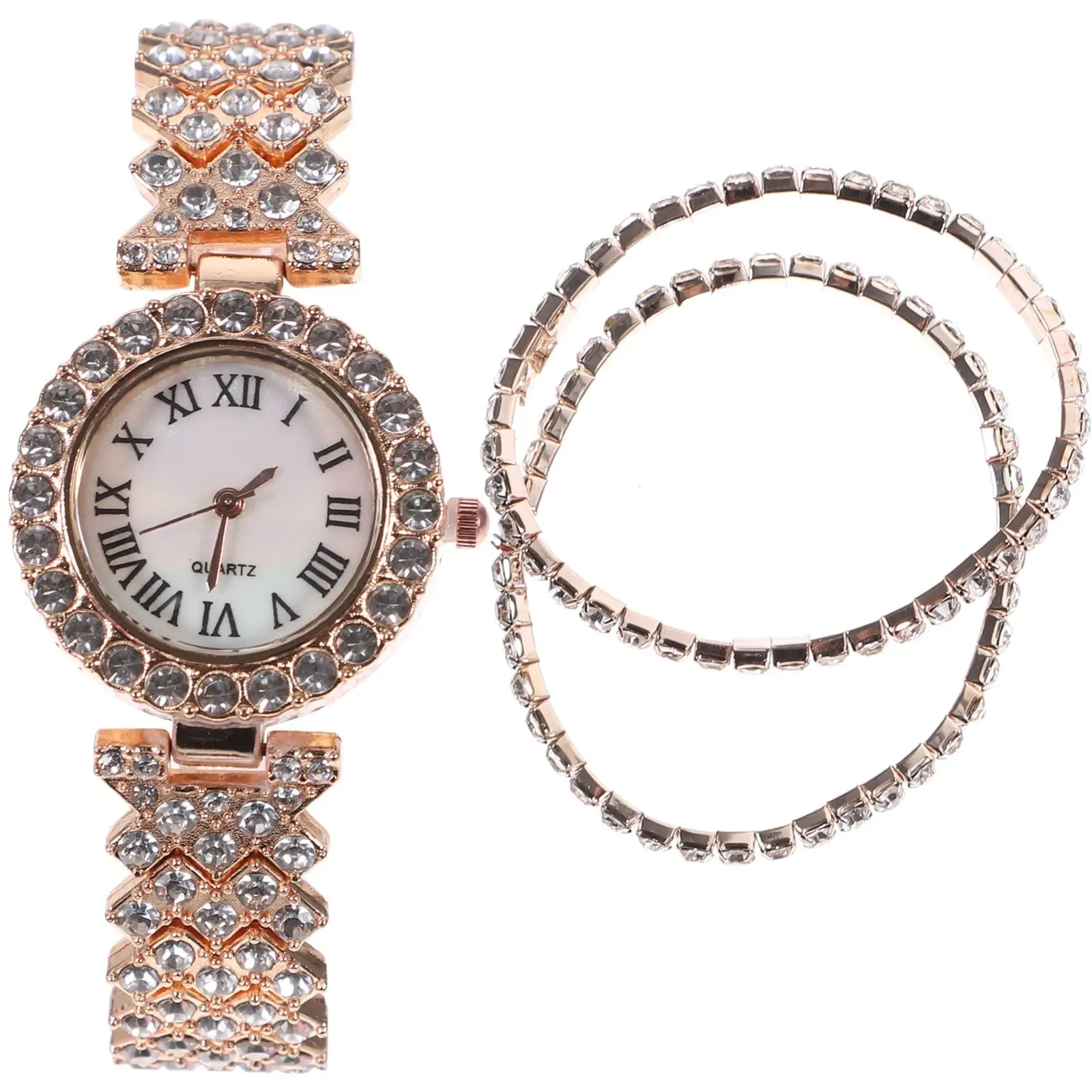 2Pcs Double Layer Diamond Set Watch Bracelet Rose Quartz Watches for Women Rhinestone Fashion Girls
2Pcs Double Layer Diamond Set Watch Bracelet Rose Quartz Watches for Women Rhinestone Fashion Girls