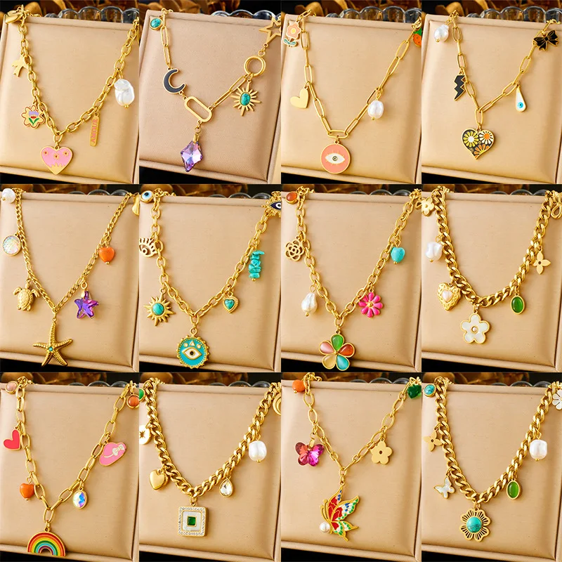 Fashion Multicolor Rainbow Flower Pendant Necklace Accessories Butterfly Chain Stainless Steel Necklaces for Women Dropshipping
Fashion Multicolor Rainbow Flower Pendant Necklace Accessories Butterfly Chain Stainless Steel Necklaces for Women Dropshipping