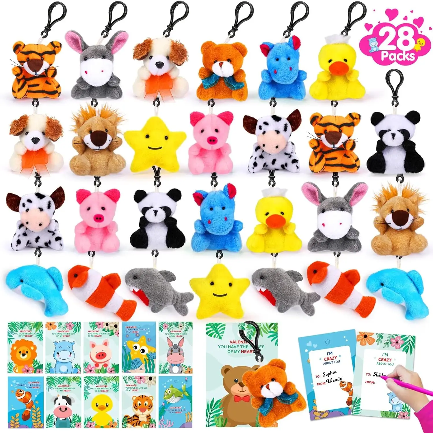 28-Pack Valentine's Day Gifts for Kids with Stuffed Animal Keychains and Cards, Perfect for Classroom Exchange and Party Favors
28-Pack Valentine's Day Gifts for Kids with Stuffed Animal Keychains and Cards, Perfect for Classroom Exchange and Party Favors
