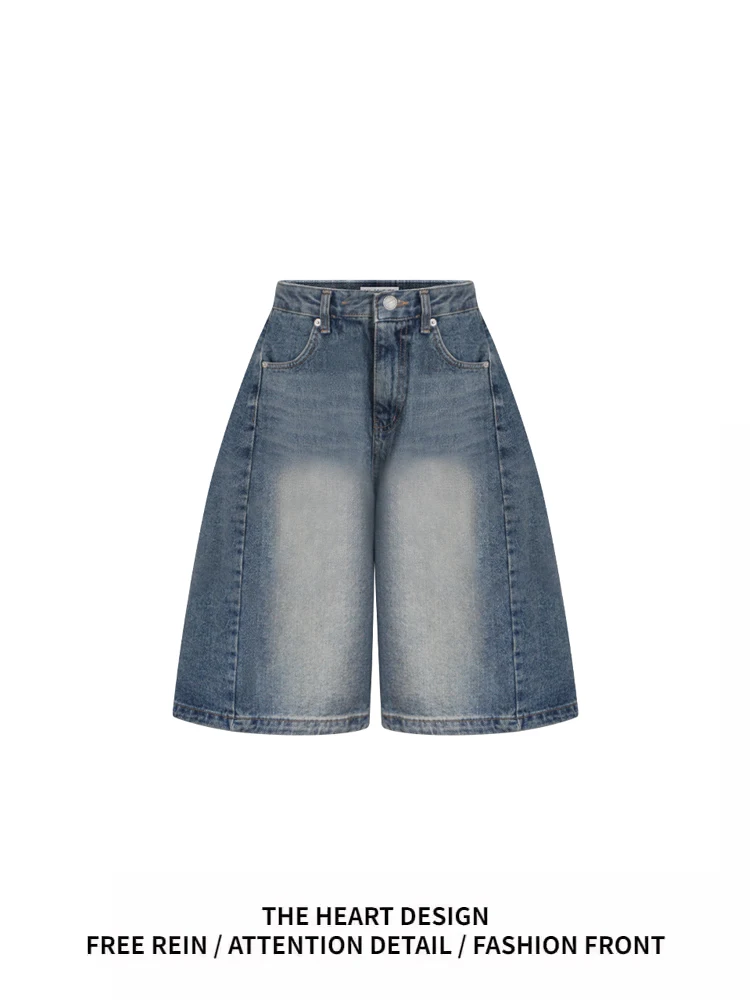 American Sle Five-Seven Denim orts Женские широкие брюки с высокой талией Летние повседневные износостойкие синие джинсы
American Sle Five-Seven Denim orts Женские широкие брюки с высокой талией Летние повседневные износостойкие синие джинсы