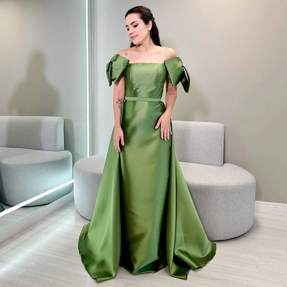 Green Satin Prom Dresses for Women Off the Shoulder Bows Sleeveless Elegant Prom Gowns Long Column Detachable Train Party Dress
Green Satin Prom Dresses for Women Off the Shoulder Bows Sleeveless Elegant Prom Gowns Long Column Detachable Train Party Dress