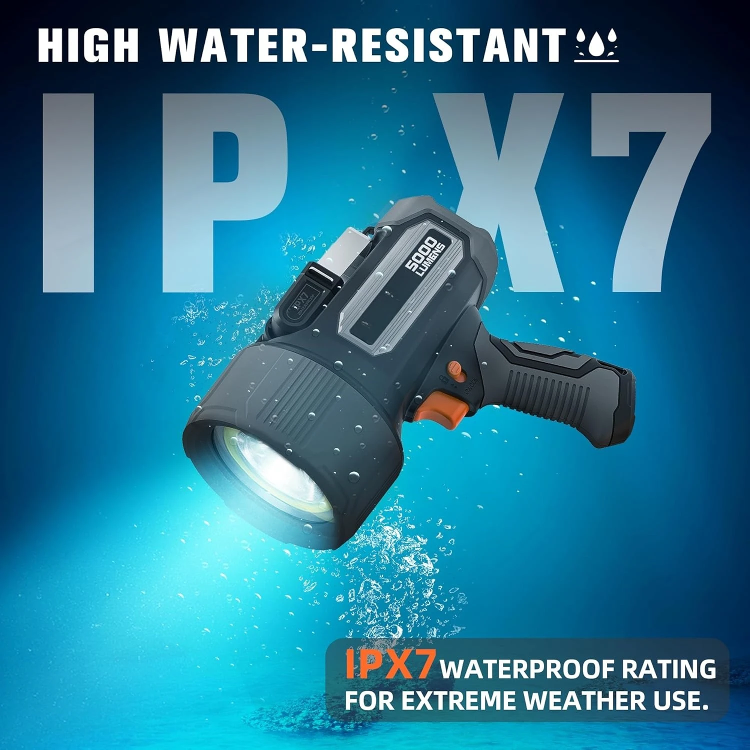 Rechargeable Spotlight 5000 Lumen Ultra Bright IPX7 Waterproof Spotlight, Boat Flashlight with EVA Carrying Case 
Rechargeable Spotlight 5000 Lumen Ultra Bright IPX7 Waterproof Spotlight, Boat Flashlight with EVA Carrying Case