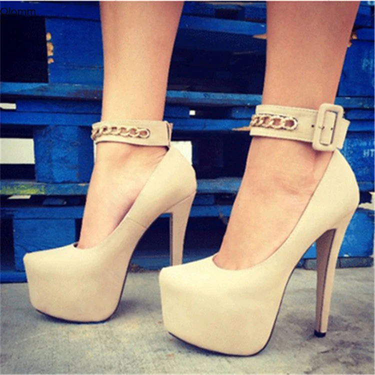 Olomm New Fashion Women Platform Pumps Sexy Chain Stiletto High Heel Pumps Round Toe Beige Party Shoes Women Plus US Size 5-15
Olomm New Fashion Women Platform Pumps Sexy Chain Stiletto High Heel Pumps Round Toe Beige Party Shoes Women Plus US Size 5-15