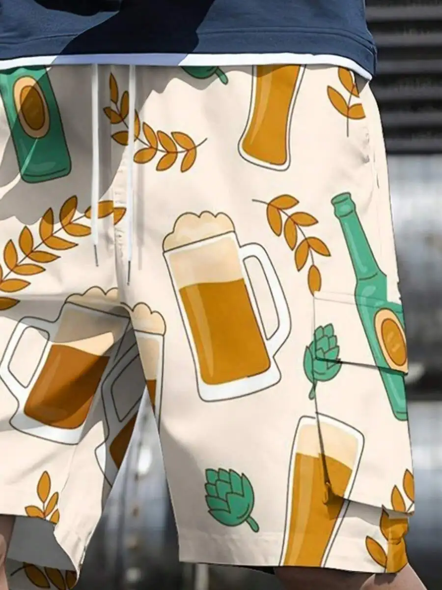 Mens Casual Cargo Shorts With Cartoon Beer And Wheat Print, Polyester, Lightweight Breathable
Mens Casual Cargo Shorts With Cartoon Beer And Wheat Print, Polyester, Lightweight Breathable