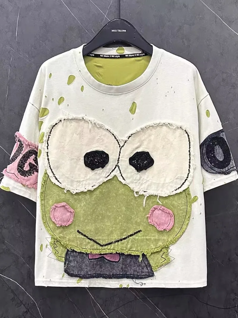 Summer Heavy Craftsmanship New Piece Embroidered KEROKEROPPI Short Sleeve T Shirt Women Loose Casual Versatile Y2k Clothes Tops
Summer Heavy Craftsmanship New Piece Embroidered KEROKEROPPI Short Sleeve T Shirt Women Loose Casual Versatile Y2k Clothes Tops