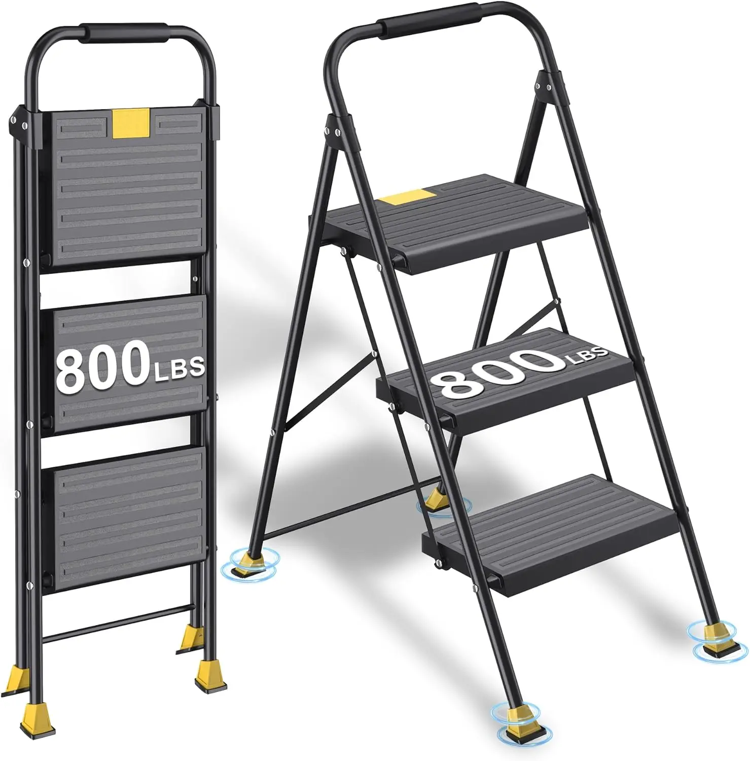 800Lbs Heavy Duty 3 Step Ladder, Foldable Stool with Handrails, Non-Slip, Space-Saving
800Lbs Heavy Duty 3 Step Ladder, Foldable Stool with Handrails, Non-Slip, Space-Saving