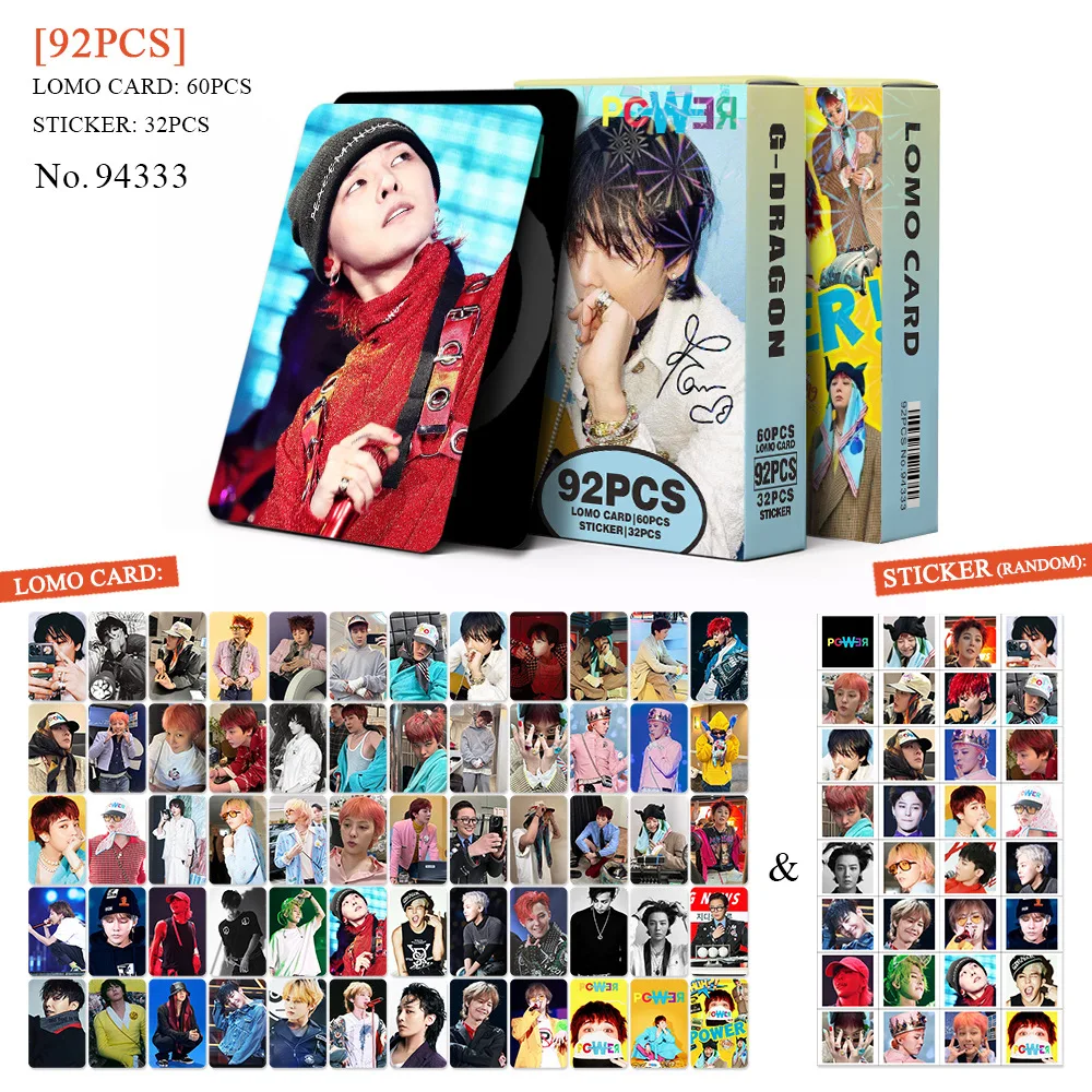 Kpop 92Pcs/set Bigbang G-DRAGON LOMO Cards Mini Stickers Album POWER Fashion Double-sided Quality Photocard Fans Collections
Kpop 92Pcs/set Bigbang G-DRAGON LOMO Cards Mini Stickers Album POWER Fashion Double-sided Quality Photocard Fans Collections