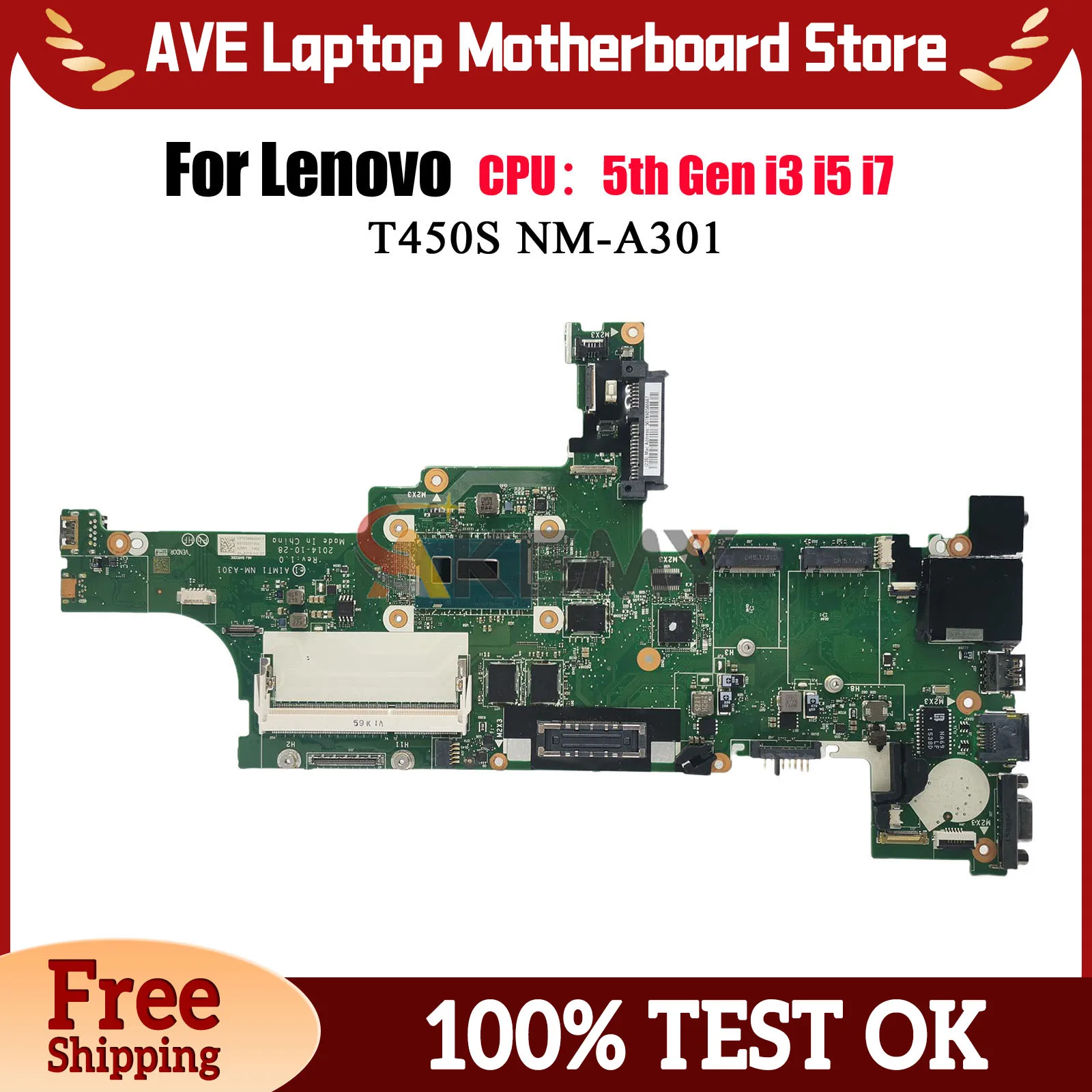 NM-A301 для Lenovo ThinkPad T450S, материнская плата для ноутбука с i5 i7 5-го поколения, 4 ГБ ОЗУ, 100% полностью протестирована
NM-A301 для Lenovo ThinkPad T450S, материнская плата для ноутбука с i5 i7 5-го поколения, 4 ГБ ОЗУ, 100% полностью протестирована