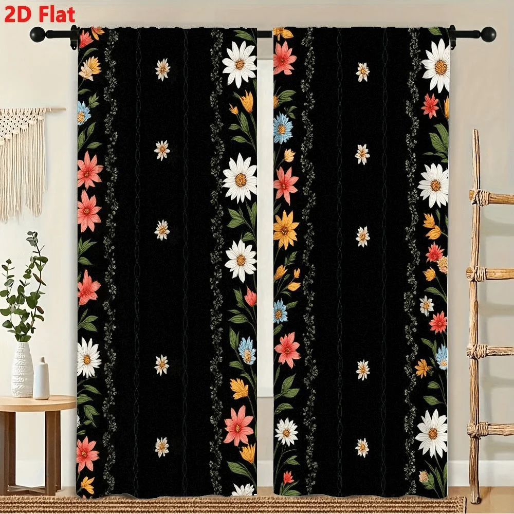 2Pcs Curtains Daisy Floral Black Background Window Drapes for Bedroom Room Decor Decoration Window Treatment.
2Pcs Curtains Daisy Floral Black Background Window Drapes for Bedroom Room Decor Decoration Window Treatment.