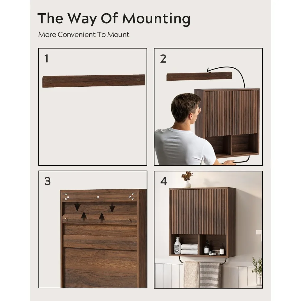 Bathroom Wall Cabinet, Fluted Wooden Medicine Cabinet Storage with 2 Doors, Adjustable Shelf and Towels Bar, Customized
Bathroom Wall Cabinet, Fluted Wooden Medicine Cabinet Storage with 2 Doors, Adjustable Shelf and Towels Bar, Customized