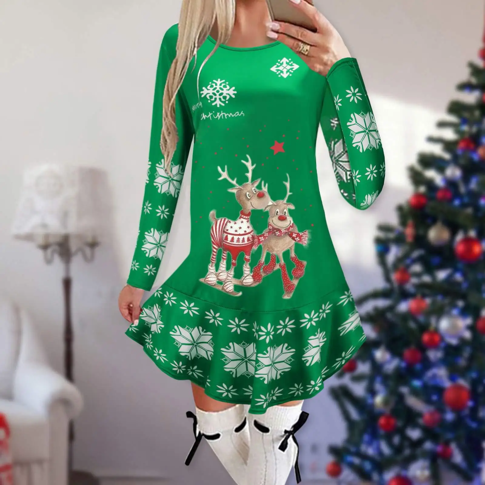 Cartoon Elk Dress Women Cute Christmas Snowflake Evening Dress Winter Long Sleeve Mini Dresses Fashion Casual Party Vestidos
Cartoon Elk Dress Women Cute Christmas Snowflake Evening Dress Winter Long Sleeve Mini Dresses Fashion Casual Party Vestidos