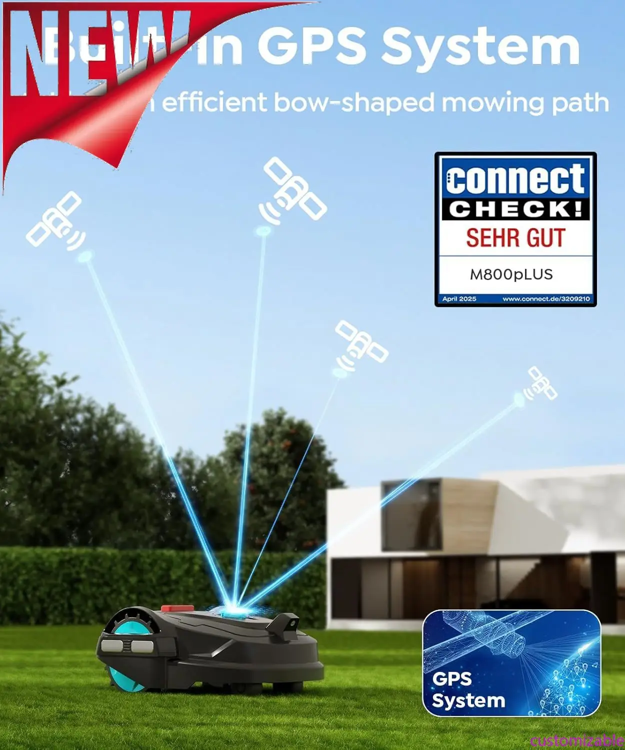 Customizable Cordless Robot Lawn Mower With GPS + 3D Visual Navigation, Bow-Shaped Path Mowing, APP Control
Customizable Cordless Robot Lawn Mower With GPS + 3D Visual Navigation, Bow-Shaped Path Mowing, APP Control