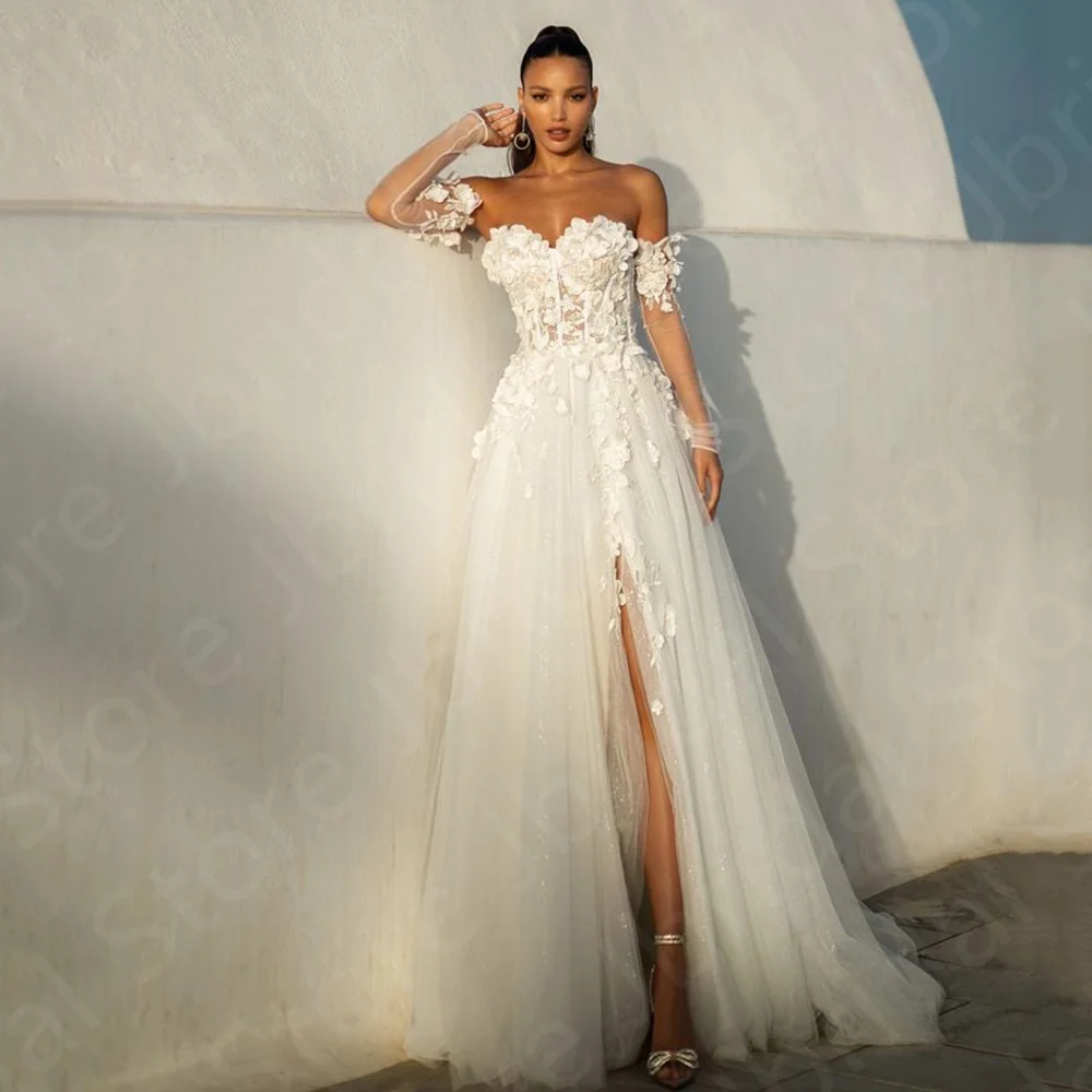 Latest Classic White Wedding Dress Sequined Bridal Gowns Off Shoulder Bride Dresses Long Sleeves Wedding Gowns Side Slit Flowers
Latest Classic White Wedding Dress Sequined Bridal Gowns Off Shoulder Bride Dresses Long Sleeves Wedding Gowns Side Slit Flowers