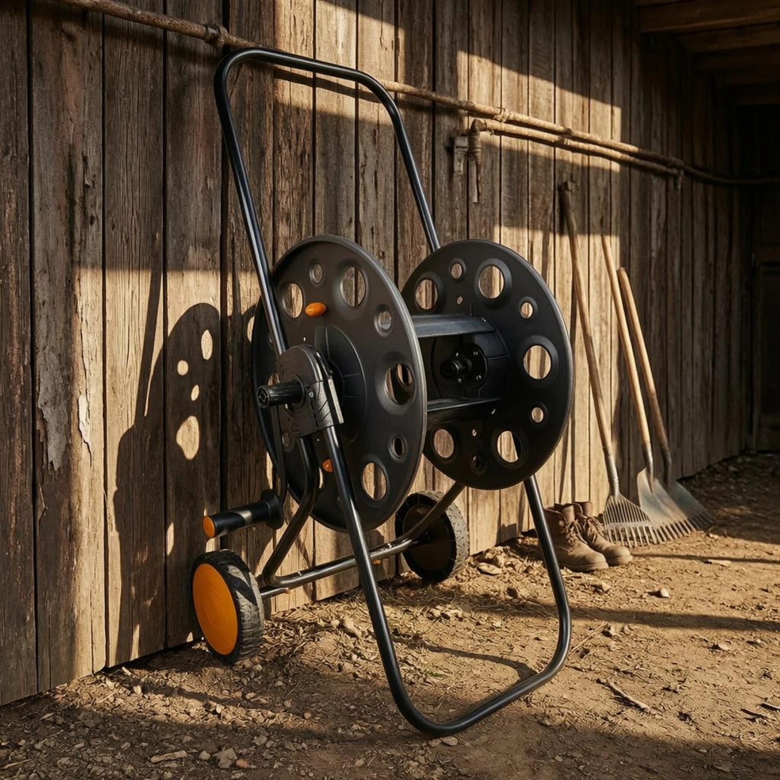 Metal Hose Reel Trolley Iron Hose Storage Reel Trolley Orange Accents Easy to Move for Car Washing
Metal Hose Reel Trolley Iron Hose Storage Reel Trolley Orange Accents Easy to Move for Car Washing