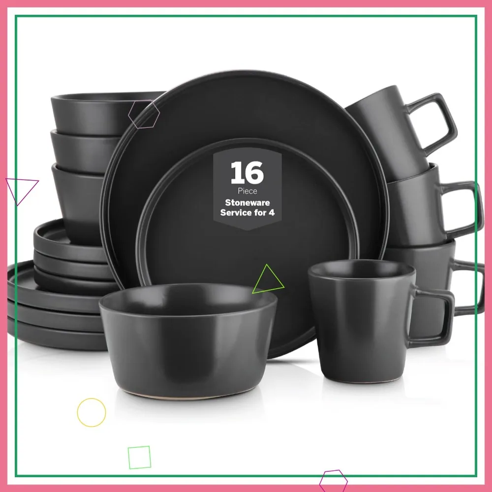 Современный набор посуды из матового черного керамогранита, 16 предметов на 4 персоны, тарелки и миски, пригодные для использования в микроволновой печи и посудомоечной машине
Современный набор посуды из матового черного керамогранита, 16 предметов на 4 персоны, тарелки и миски, пригодные для использования в микроволновой печи и посудомоечной машине