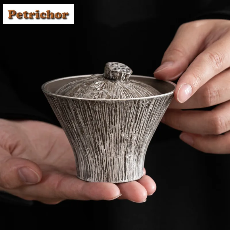100ml Handmade Gilded Gray Silver Colored Lotus Gaiwan Retro Tea Tureen Tea Bowl With Lid Kit Tea Maker Cover Bowl Cha Ornaments
100ml Handmade Gilded Gray Silver Colored Lotus Gaiwan Retro Tea Tureen Tea Bowl With Lid Kit Tea Maker Cover Bowl Cha Ornaments