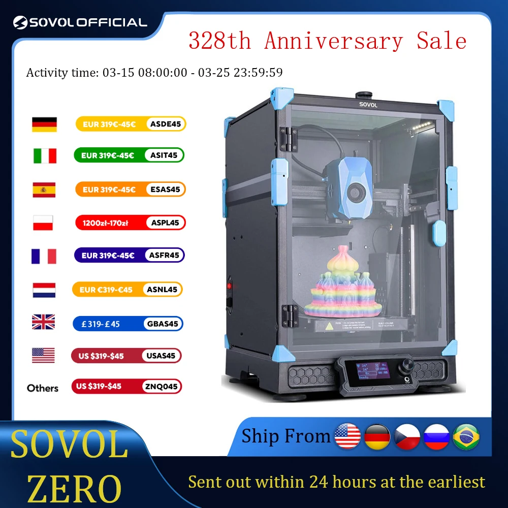 Sovol Zero 3D Printer 1200mm/s High Speed CoreXY 3D Printers with Eddy Scanning & Pressure Sensing 350℃ Nozzle 120℃ Heated Bed
Sovol Zero 3D Printer 1200mm/s High Speed CoreXY 3D Printers with Eddy Scanning & Pressure Sensing 350℃ Nozzle 120℃ Heated Bed