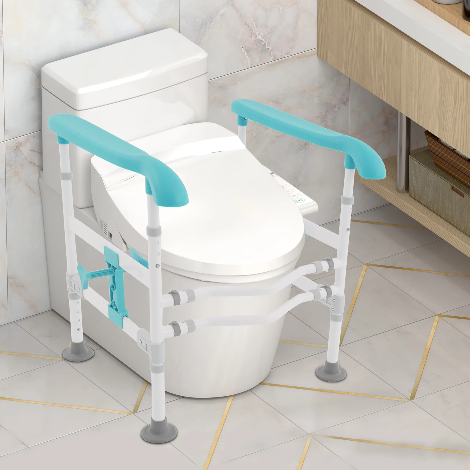 Adjustable Toilet Safety Rail for Elderly Disabled Seniors, 150kg Capacity Bathroom Support Stand with Rotatable Clamps, Non-Slip Handrails, Fits Oval Square Smart Toilets, Easy Install, Blue/Orange/Black/Green
Adjustable Toilet Safety Rail for Elderly Disabled Seniors, 150kg Capacity Bathroom Support Stand with Rotatable Clamps, Non-Slip Handrails, Fits Oval Square Smart Toilets, Easy Install, Blue/Orange/Black/Green