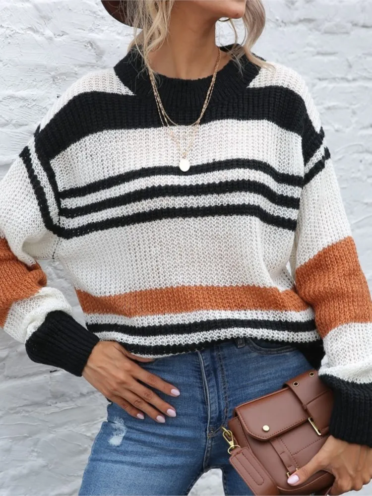 Women Stripes Knitted Sweater Elegant Fashion O Neck Pullover Long Sleeve Female New Sweet Style Loose Warm Ropa De Mujer Tops
Women Stripes Knitted Sweater Elegant Fashion O Neck Pullover Long Sleeve Female New Sweet Style Loose Warm Ropa De Mujer Tops