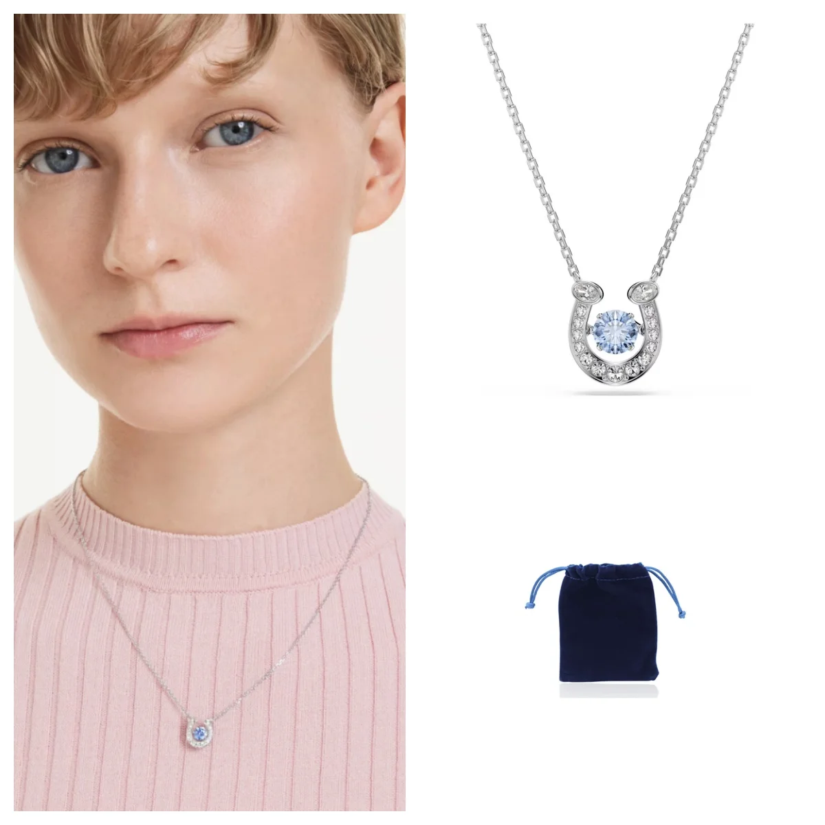 Symbolica pendant Round cut, Pavé, Horse shoe, Blue, Rhodium plated
Symbolica pendant Round cut, Pavé, Horse shoe, Blue, Rhodium plated