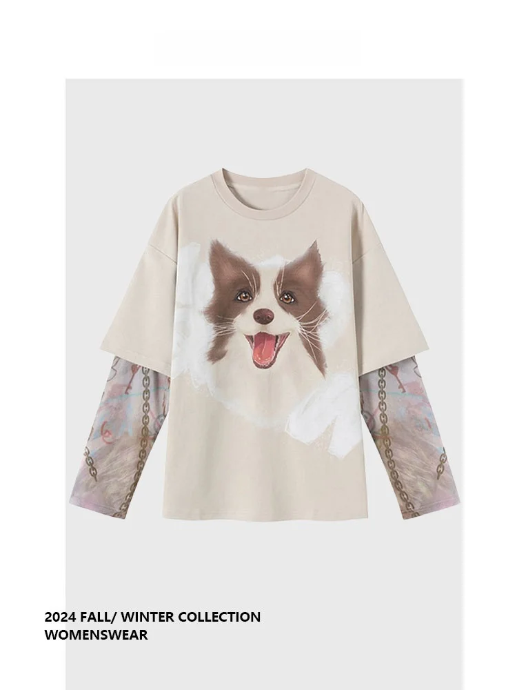 Футболка женская свободного кроя с принтом собаки, комфортная, осенняя коллекция, модная, для повседневной носки
Футболка женская свободного кроя с принтом собаки, комфортная, осенняя коллекция, модная, для повседневной носки