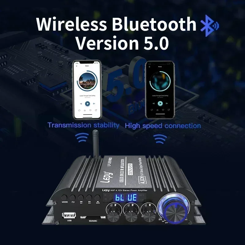 Coaxial Input Bluetooth 5.0 Power Amplifier High Power 4.1 Channel 58Wx4+Subwoofer Out USB SD FM Function
Coaxial Input Bluetooth 5.0 Power Amplifier High Power 4.1 Channel 58Wx4+Subwoofer Out USB SD FM Function