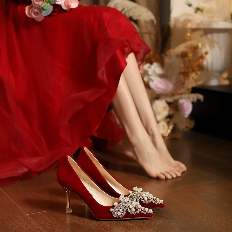 Red Wedding Shoes Women's Comfortable High Heels Chinese Style Show Heel Gown Shoes Princes Style Office Scene Bright Cloth
Red Wedding Shoes Women's Comfortable High Heels Chinese Style Show Heel Gown Shoes Princes Style Office Scene Bright Cloth